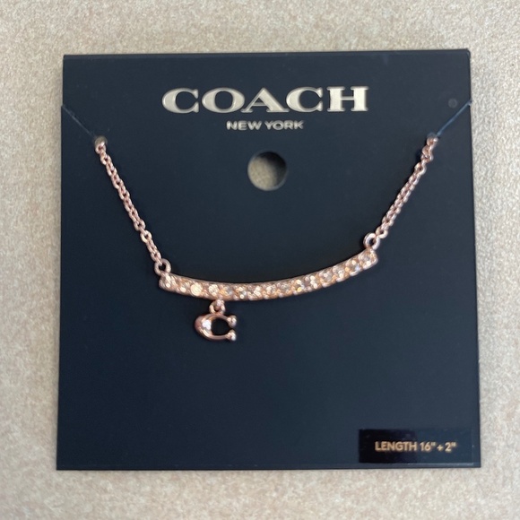 COACH Signature C Pave Bar Necklace - Rose Gold - NWT - Picture 1 of 3